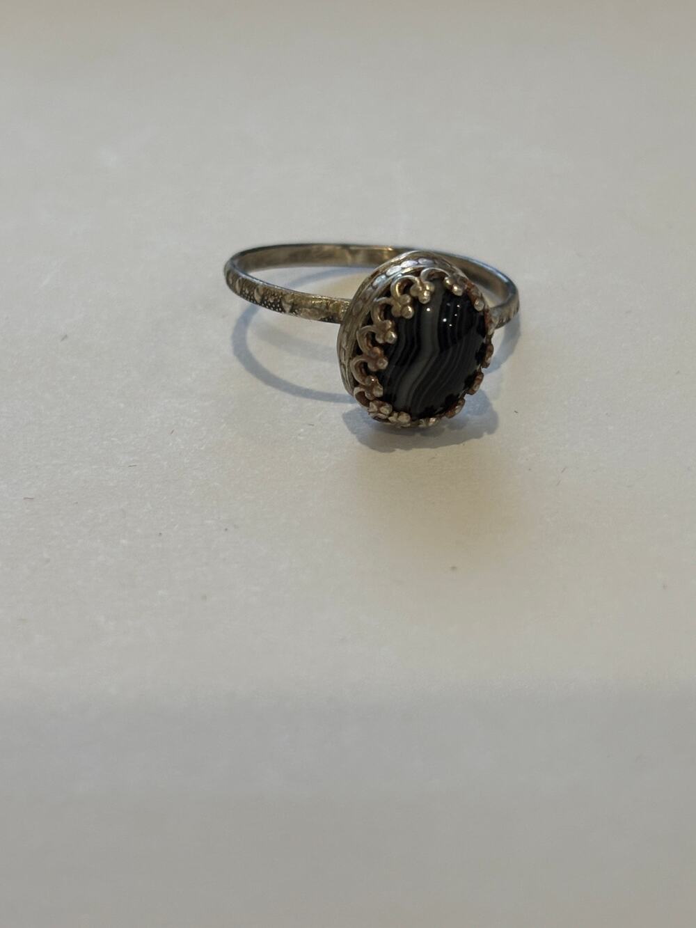 Sterling Silver Banded Agate Ring Dainty Size 8.75